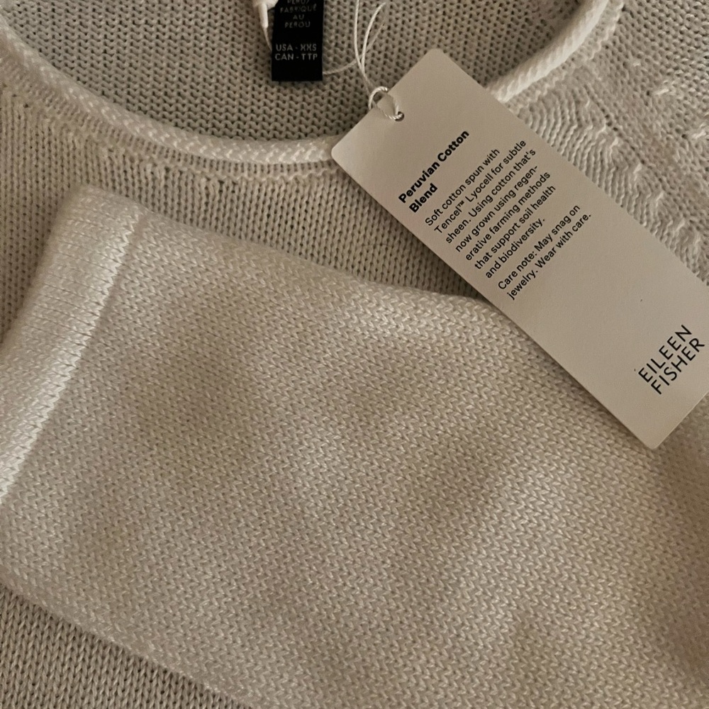 NWT $198 Eileen Fisher White Raglan Sleeve Sweater Size XXS Cotton - Picture 6 of 11